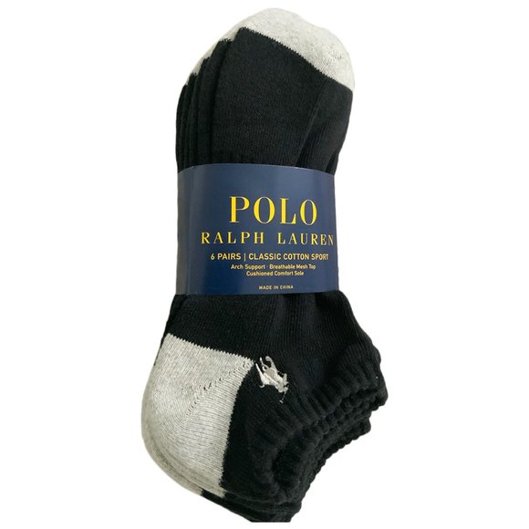 NWT 6-PAIRS PACK POLO RALPH LAUREN MENS BLACK NO SHOW SOCKS 6-12 - Picture 1 of 4